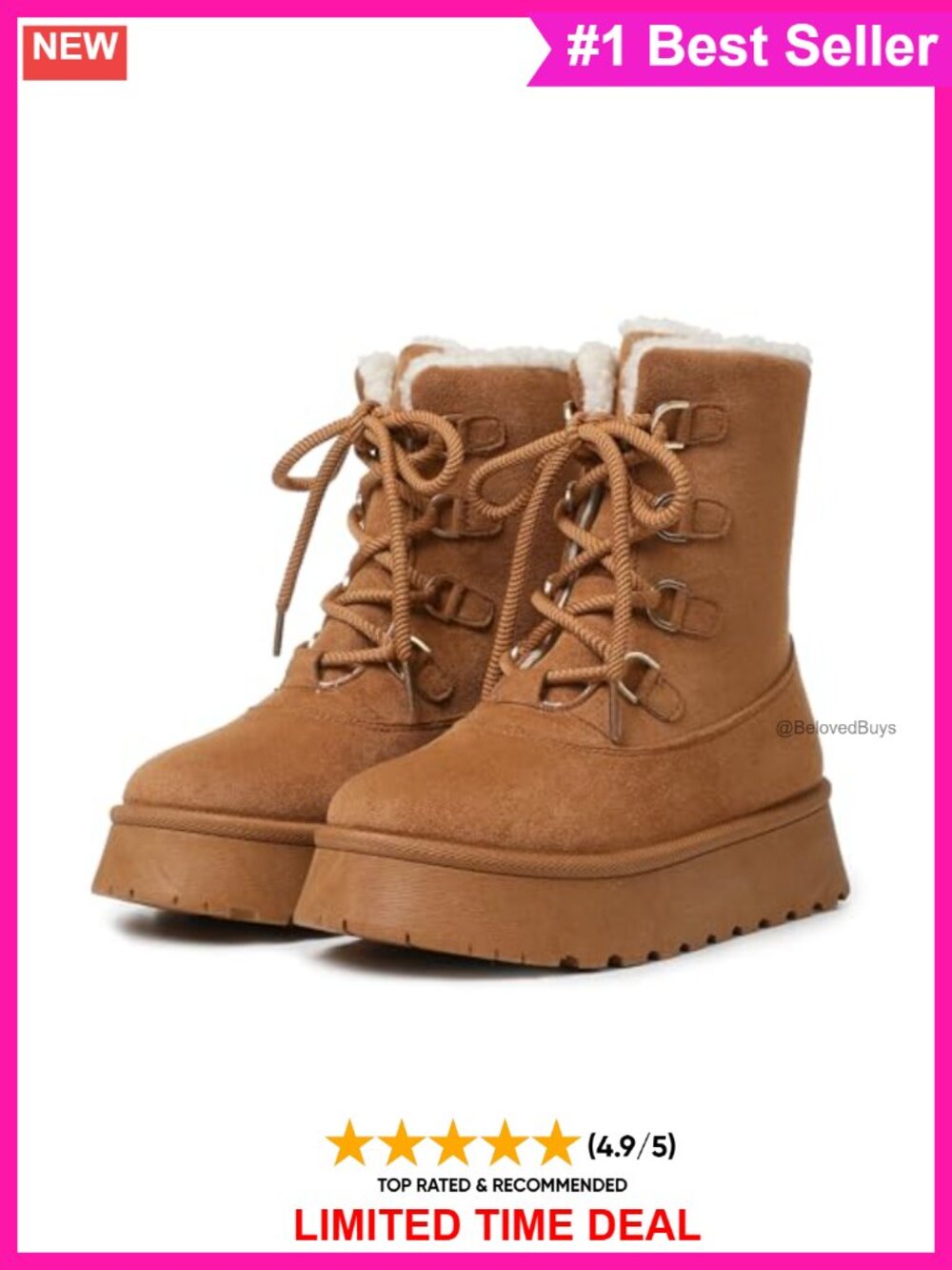 Suede Fleece Platform Ankle Snow Boots Faux Fur Lined Winter Women's